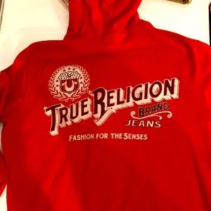 Cute True Religion red zip up hoodie. Size M for men. Cute and comfy!!!